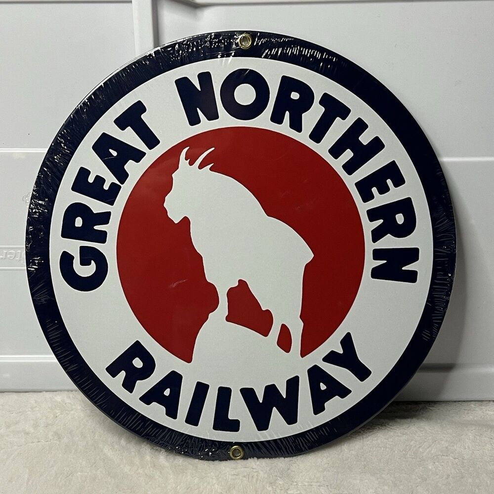 Vintage Porcelain Enameled Great Northern Railway 10” Sign by Ande Rooney Sealed